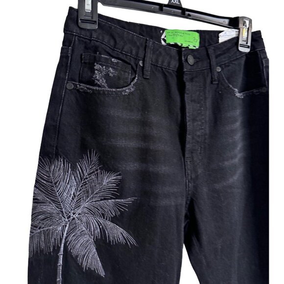 SR vs. Sandrine Rose Palm Tree Black Size 27 Black Distress Demin Jeans NWOT - Picture 2 of 7
